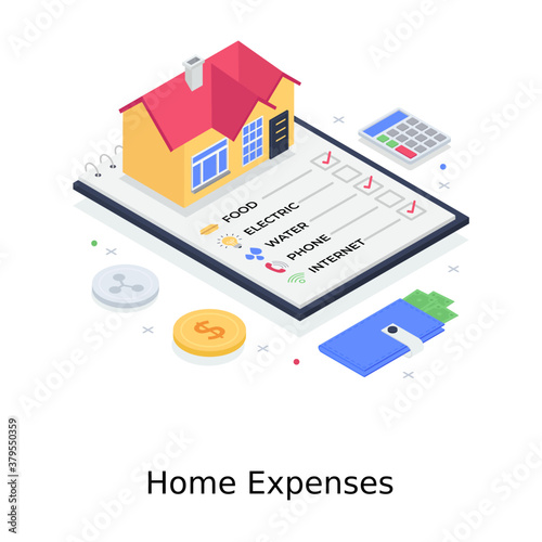
Home expenses illustration design in isometric style 

