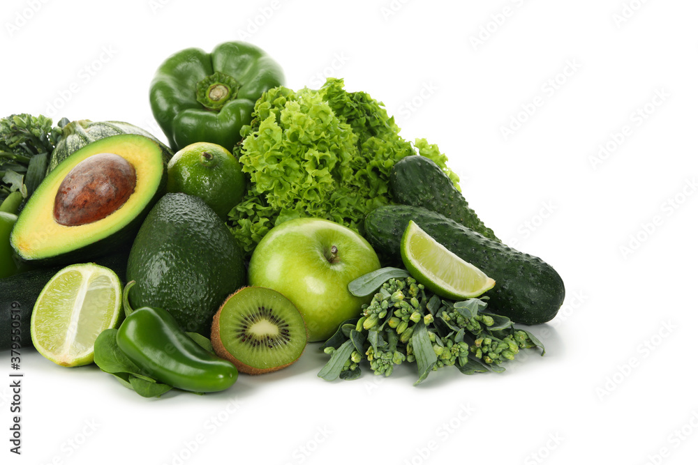 Bunch of green vegetables isolated on white background Bunch of green vegetables isolated on white background