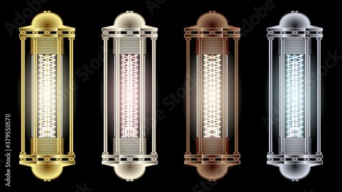 Set flashlights from different metals steampunk style.