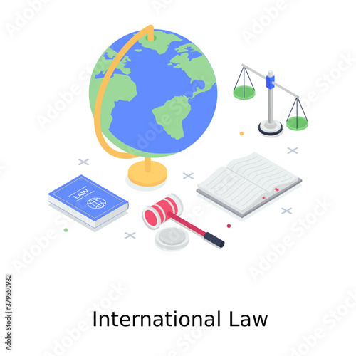 
International law illustration design, isometric vector style 
