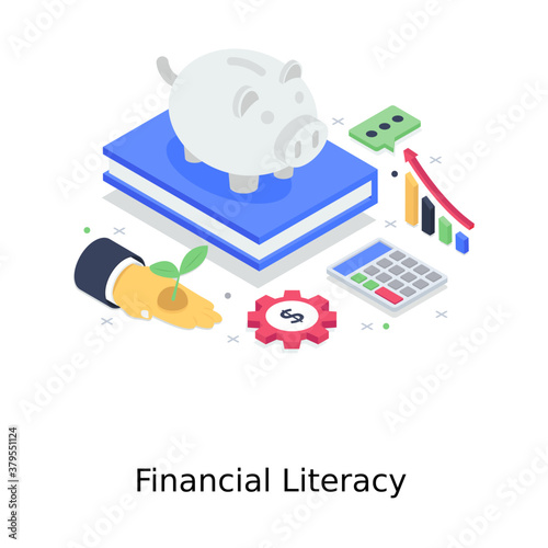 
Business studies, financial literacy in isometric style 
