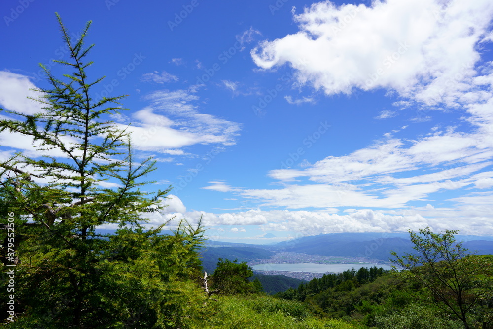 Lake Suwa and Mt. Fuji overlooking the Takabotchi plateau in fine weather