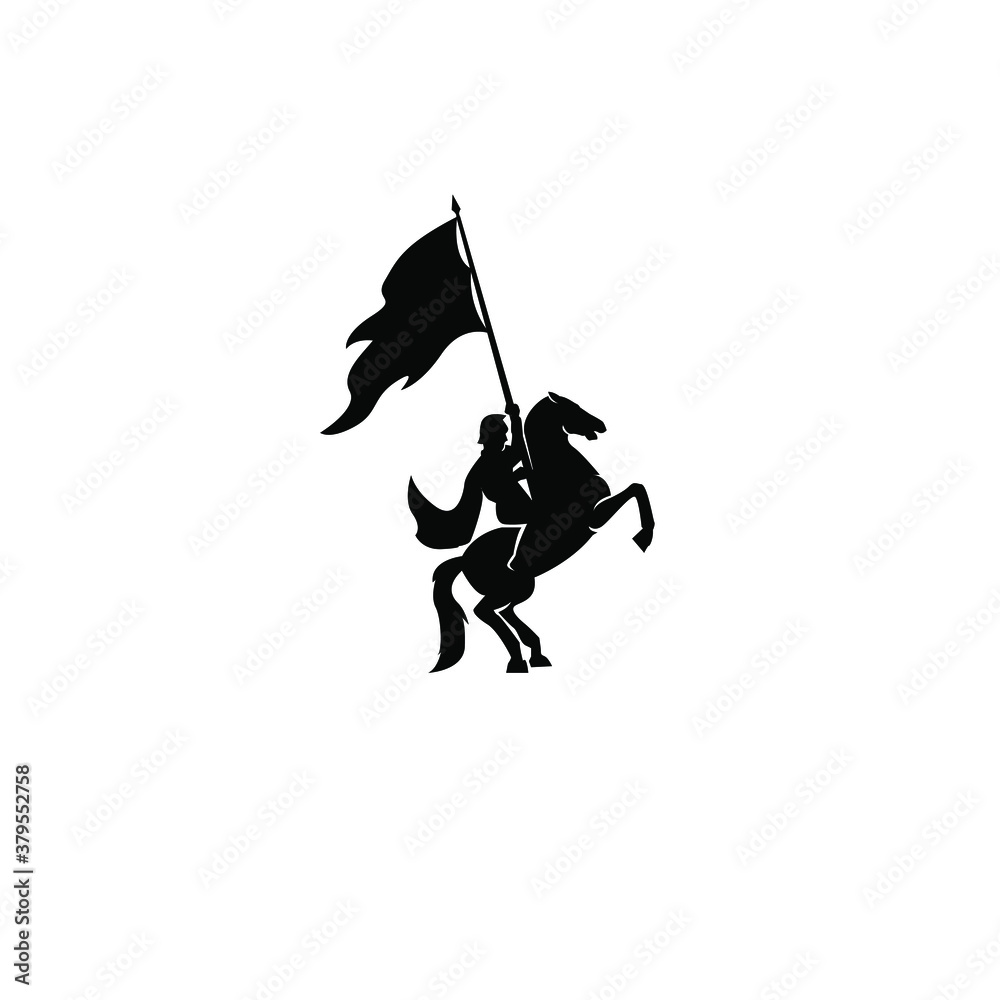 A war knight soldier dressed in armor goes to war with his horse logo icon design flat vector template illustration silhouette white background A war knight soldier dressed in armor goes to war with his horse logo icon design flat vector template illustration silhouette white background