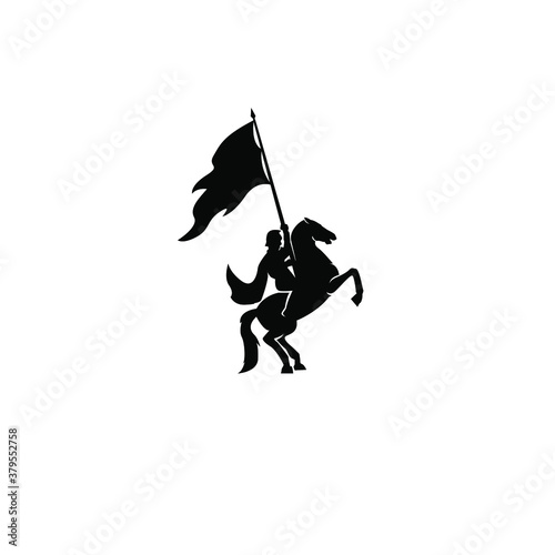 A war knight soldier dressed in armor goes to war with his horse logo icon design flat vector template illustration silhouette white background