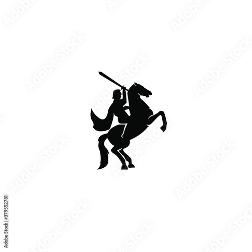 A war knight soldier dressed in armor goes to war with his horse logo icon design flat vector template illustration silhouette white background