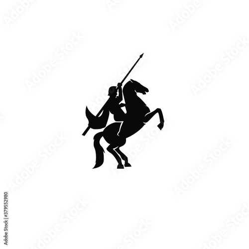 A war knight soldier dressed in armor goes to war with his horse logo icon design flat vector template illustration silhouette white background