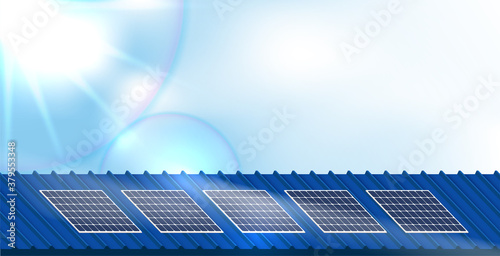 Solar panel on a roof of a house, concept of sustainable resources, vector illustration design.