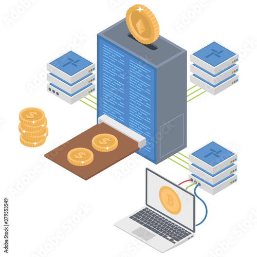 
Isometric illustration of bitcoin distributed network

