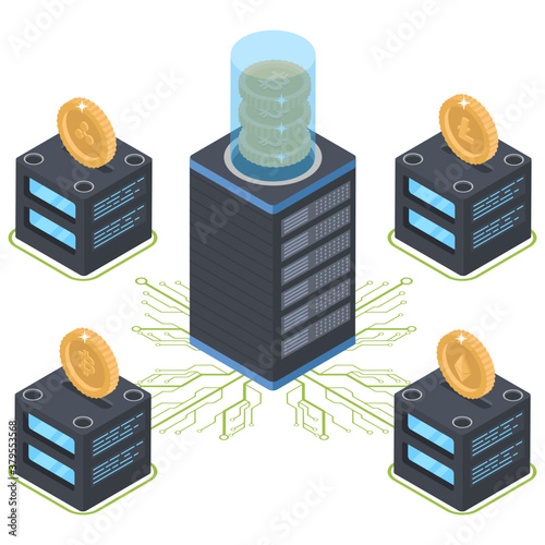 
Isometric illustration of bitcoin distributed network
