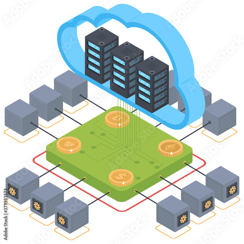 
Isometric illustration of bitcoin distributed network
