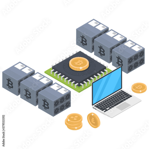 
Isometric illustration of bitcoin distributed network
