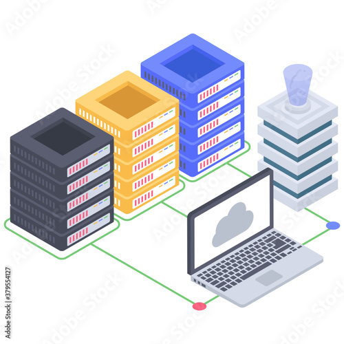  Isometric icon of cloud data center 
