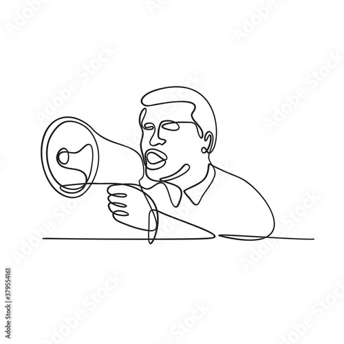 Male Activist or Protester with Bullhorn Megaphone Loudhailer or Loudspeaker Continuous Line Drawing