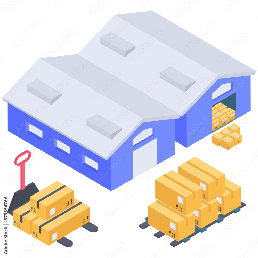 Fototapeta premium Warehouse icon in isometric design. 