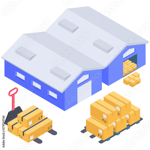 
Warehouse icon in isometric design.
