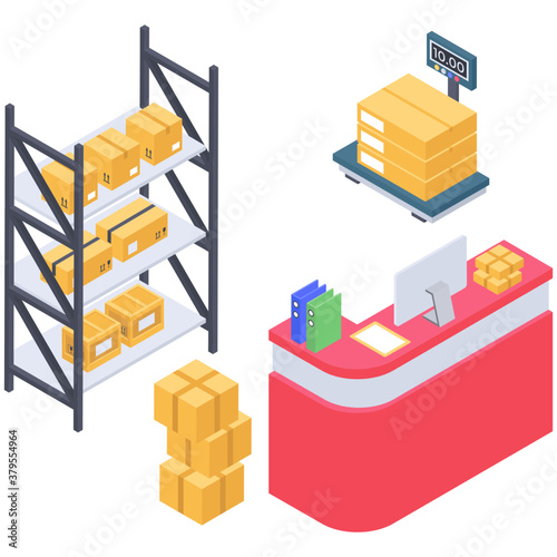 
Parcel rack icon isometric design.
