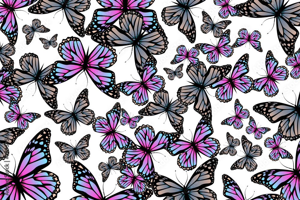 Fototapeta premium Horizontal background with butterflies. Vector illustration