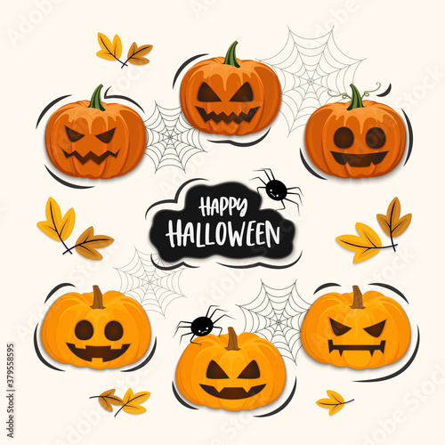Set of pumpkins cartoon, Halloween elements vector set