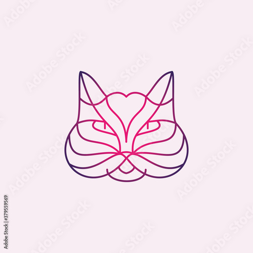 Simple vector graphics illustration of cute cat logo design.