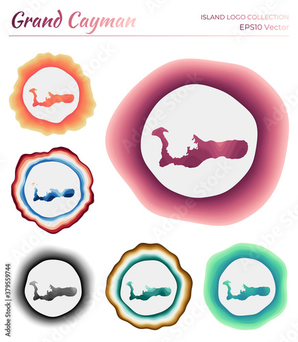 Grand Cayman logo collection. Colorful logo of the island. Unique layered dynamic frames around Grand Cayman border shape. Vector illustration.