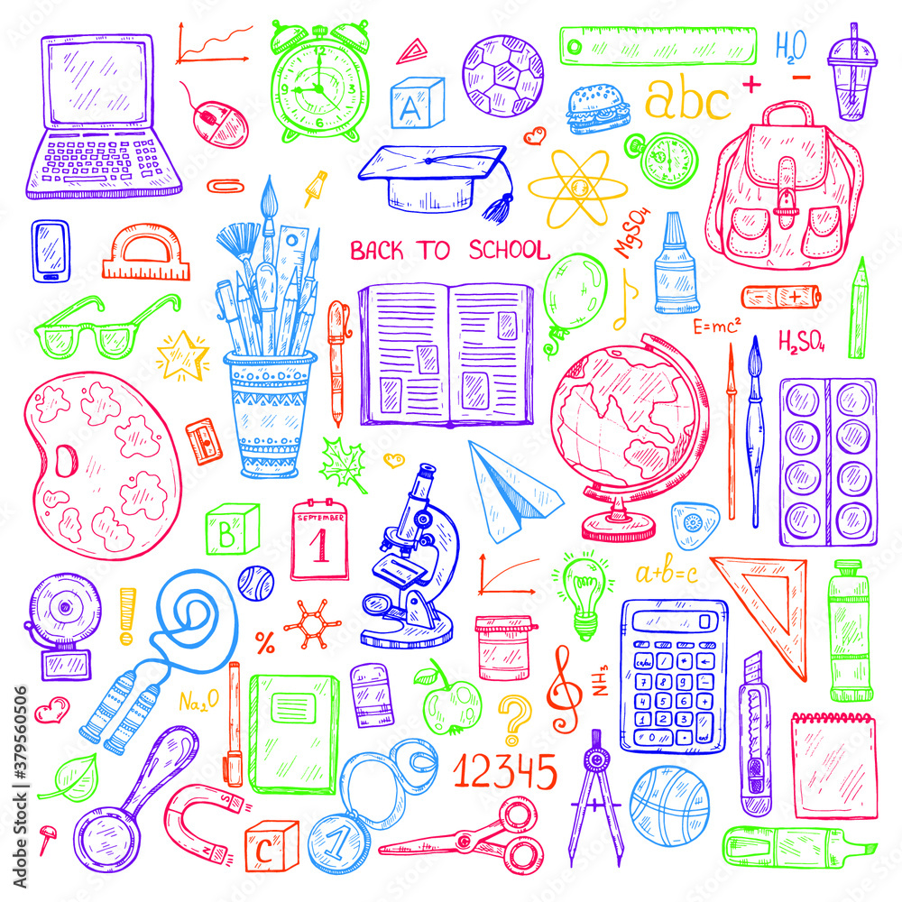 Set of cute hand drawn art tools including pencils; pens; watercolor; eraser; pastel; brush; and others. Vector hand drawn art collection Set of cute hand drawn art tools including pencils; pens; watercolor; eraser; pastel; brush; and others. Vector hand drawn art collection