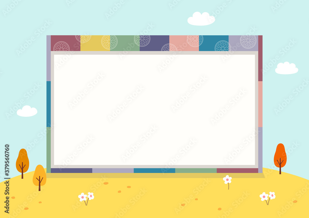 Autumn scenery background with Korean traditional frame. Autumn scenery background with Korean traditional frame.
