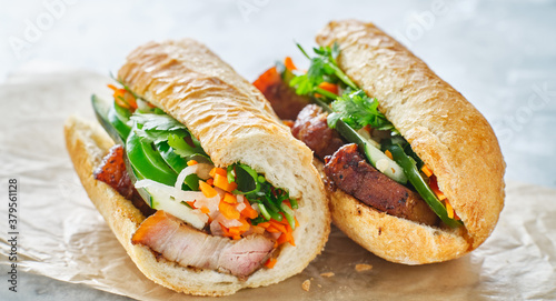 vietnamese bahn mi sandwich with pork belly