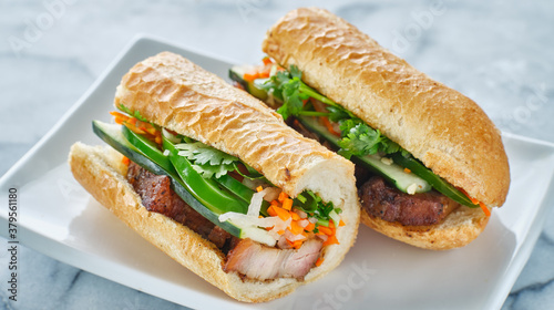 vietnamese bahn mi sandwich with pork belly
