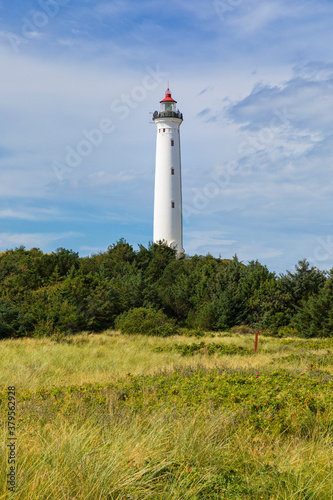 Lighthouse in the dunes of Lyngvig  Jutland  Denmark