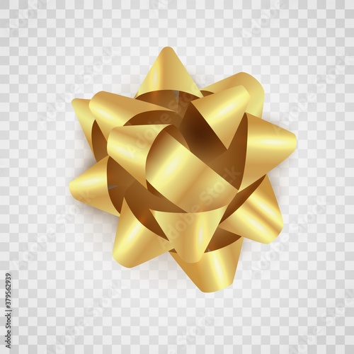 Gold gift bow. Realistic golden glowing xmas bow template. Vector christmas illustration
