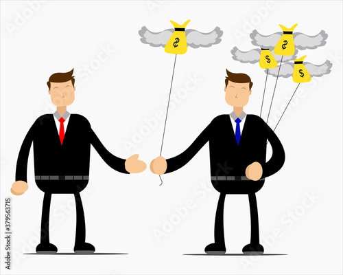Illustration vector graphic cartoon character of a man who shares his money with others