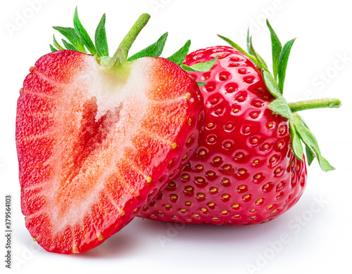 Strawberry with strawberries slice isolated on a white background. photo