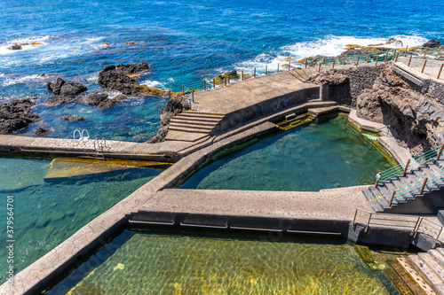 Beautiful natural pools of La Fajana on the northeast coast on the island of La Palma  Canary Islands. Spain