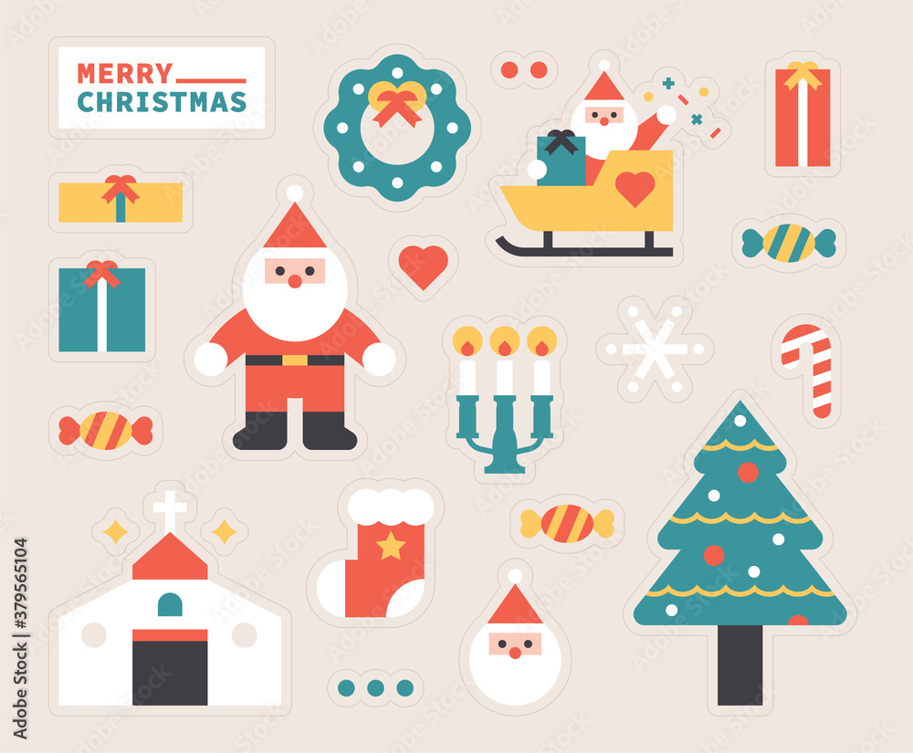 Christmas icons. flat design style minimal vector illustration.