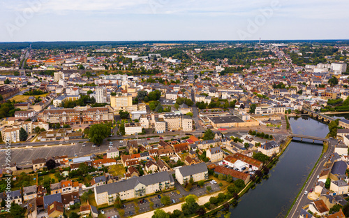 Aerial view of Vierzon town in Cher department, central France