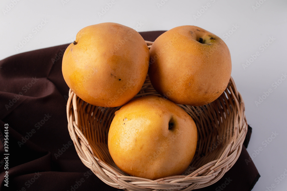  Pear fruit  in wicker basket