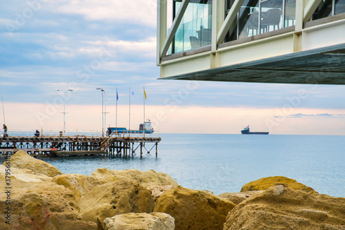 Old port and beautiful Mediterranean sea beach in the resort of Limassol (Lemesos) on Cyprus island photo