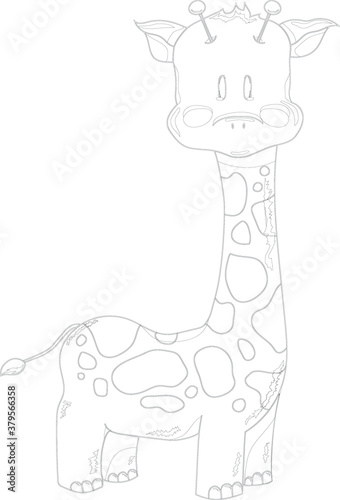 Cute cartoon giraffe. Vector illustration for children in black and white for games, background, pattern, decor. Print for fabrics and other surfaces. Coloring paper, page, story book