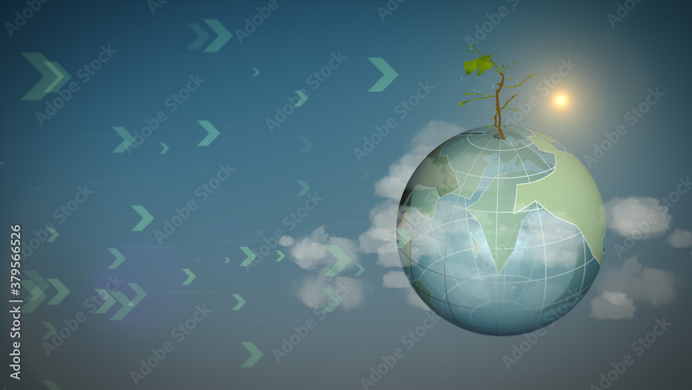 Obraz premium Green Planet Earth Globe with Growing Plant Background