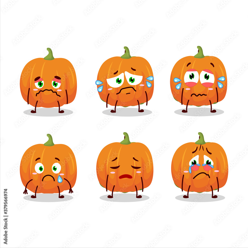 Orange pumpkin cartoon character with sad expression