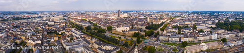 General panoramic view of modern Nantes cityscape on summer day, France..