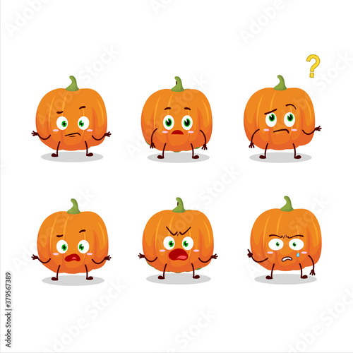 Cartoon character of orange pumpkin with what expression