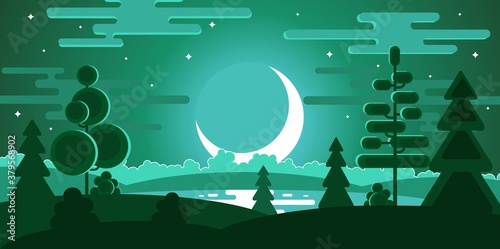 Flat design. Landscape with the moon.