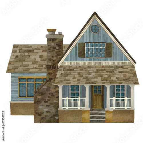 Watercolor portrait of a cozy house or cottage