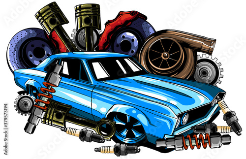 Vector illustration of Car Spares Frame and parts