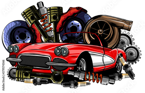 Vector illustration of Car Spares Frame and parts
