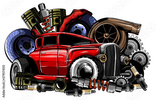 Vector illustration of Car Spares Frame and parts