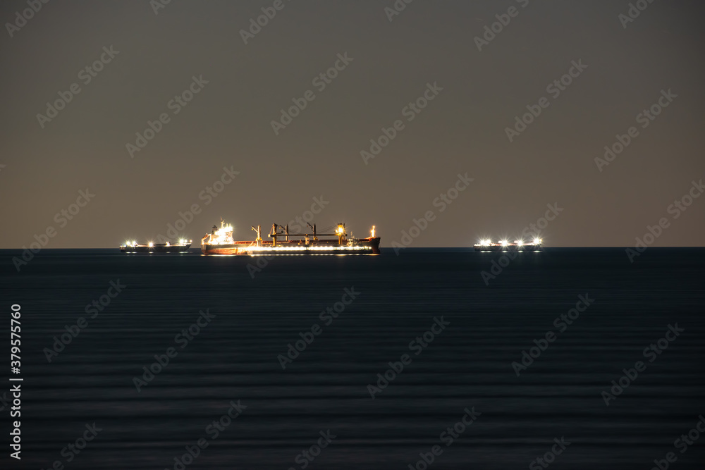 Cargo ship at night