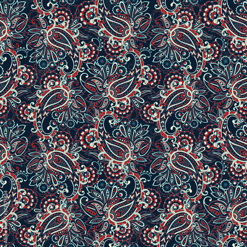 Paisley Floral seamless pattern. kalamkari vector fabric background