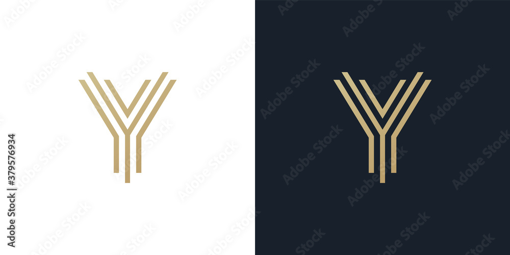 Fototapeta premium Letter Y Logo Gold Geometric Font design vector template Linear style. letter Y line Monogram Logotype concept icon.